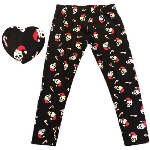 No Boundaries Pants - Christmas Santa Skull Black Red and White Leggings